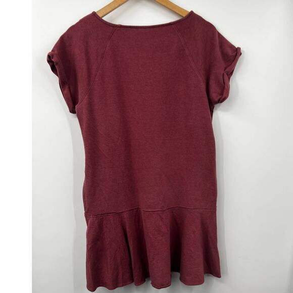 Free People Sweatshirt Dress Short Sleeve Drop Waist Maroon Size S - Picture 6 of 6
